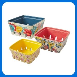 ❤️ New Pioneer Woman Fancy Flourish 3-Piece Ceramic Fruit Basket Set